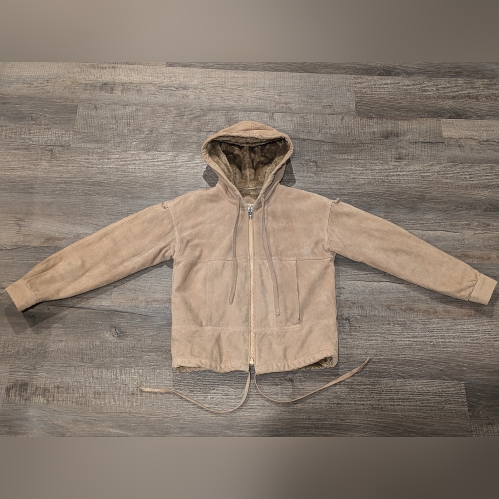 Vintage Le Soleil 100% Leather Jacket Coat Womens Size 13/14 Tan Brown Seude Zip